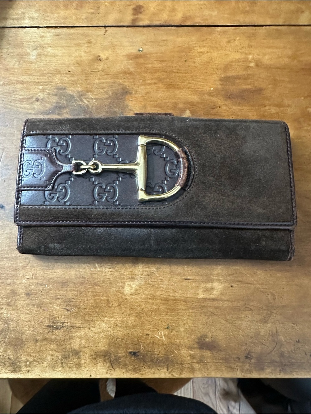 Gucci Dark Brown Suede & Embossed Leather Wallet